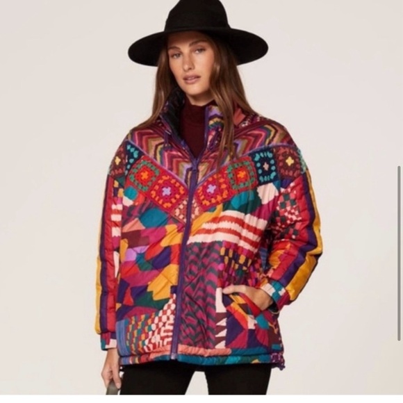 Farm Rio Abstract Patches Reversible Puffer Jacket - Picture 2 of 10